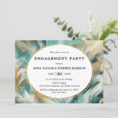 Invitation Luxe Turquoise Gold Brushstrokes Engagement Party (Debout devant)