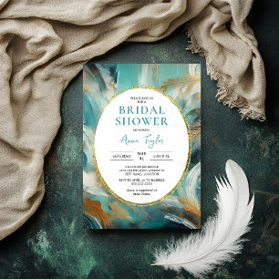 Invitation Luxe Turquoise Or Pinceau Mariage