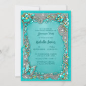 Invitation luxe turquoise Quinceanera parti Butterfly chic (Dos)
