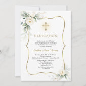 Invitation Luxe Verdure Blanc Floral Dédication Fille (Devant)