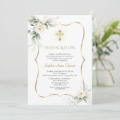 Invitation Luxe Verdure Blanc Floral Dédication Fille (Debout devant)