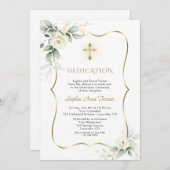 Invitation Luxe Verdure Blanc Floral Dédication Fille (Devant / Derrière)