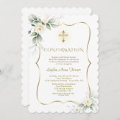 Invitation Luxe Verdure Blanc Floral Fille Confirmation (Devant / Derrière)