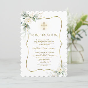 Invitation Luxe Verdure Blanc Floral Fille Confirmation