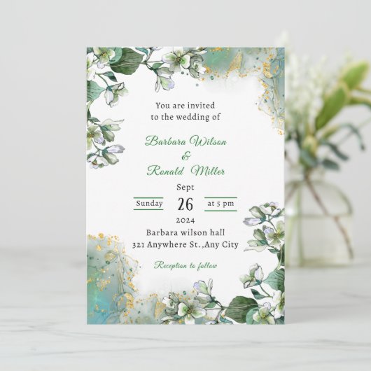 Invitation Luxe vert et or (Debout devant)