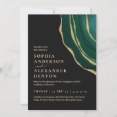 Invitation Luxe vert et or agate foncé mariage (Devant)