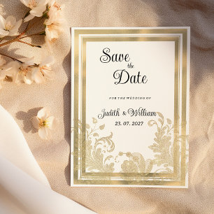 Invitation Luxe vintage or blanc floral Enregistrer la date