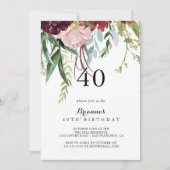 Invitation Luxe Whimsical Boho Floral 40e fête d'anniversaire (Devant)