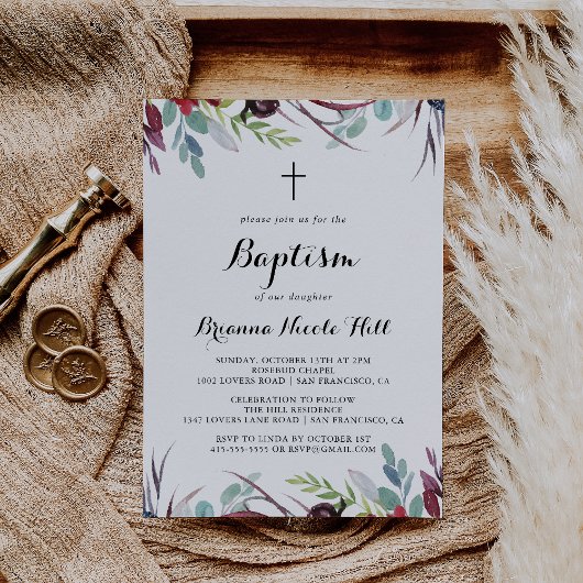 Invitation Luxe Whimsical Boho Floral Calligraphie Baptême