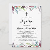 Invitation Luxe Whimsical Boho Floral Calligraphie Baptême (Devant)