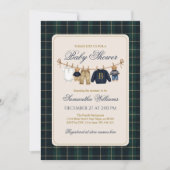 Invitation Luxsary Teddy Bear Plaid Baby Shower (Devant)