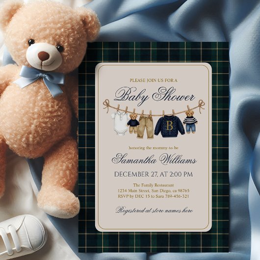 Invitation Luxsary Teddy Bear Plaid Baby Shower