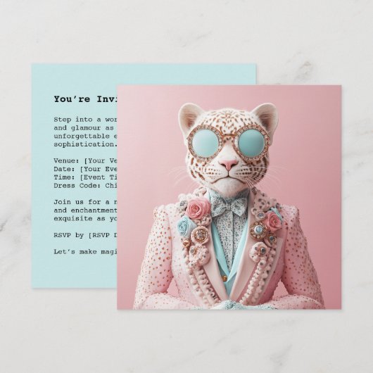 Invitation Luxueuse élégance léopard rose (Devant / Derrière)