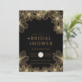 Invitation Luxueuse Fête des mariées Black and Gold (Debout devant)