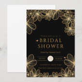Invitation Luxueuse Fête des mariées Black and Gold (Devant / Derrière)