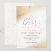 Invitation Luxueuse Gold & Pink Girl Baby shower (Devant / Derrière)
