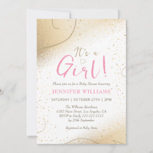 Invitation Luxueuse Gold & Pink Girl Baby shower