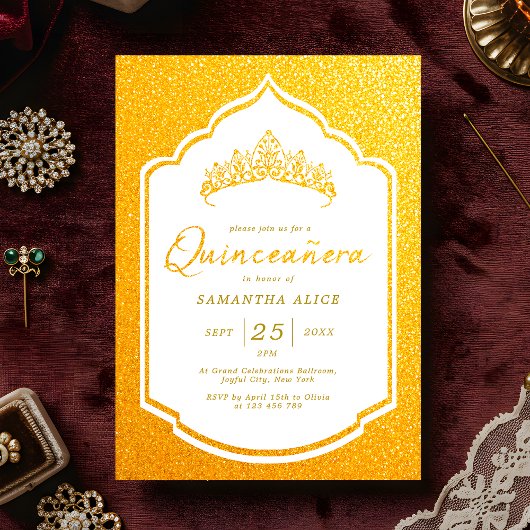 Invitation Luxueuse Golden Quinceanera Party
