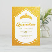 Invitation Luxueuse Golden Quinceanera Party (Debout devant)