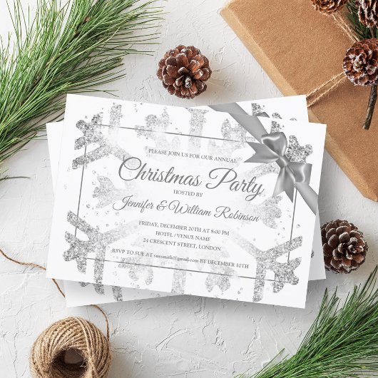 Invitation Luxueuse Parties scintillant Argent Xmas Ribbon de