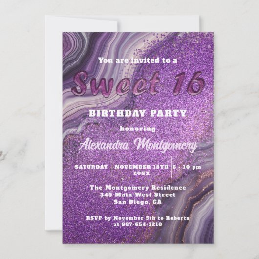 Invitation Luxueuse Parties scintillant violet Agate Marbre d (Devant)