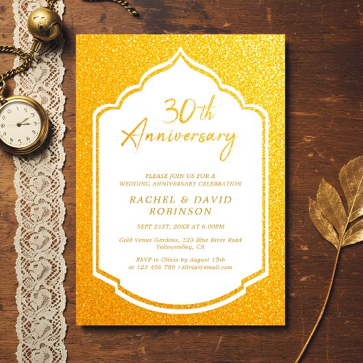 Invitation Luxueux 30e anniversaire de Mariage Golden