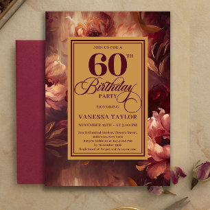 Invitation Luxueux 60 Anniversaire Bourgogne Blush Or Aquarel