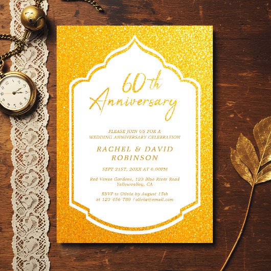Invitation Luxueux 60e anniversaire de Mariage Golden
