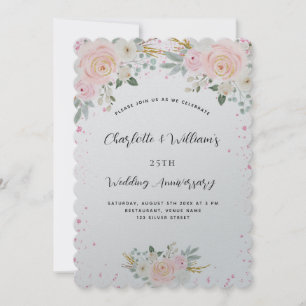 Invitation Luxueux anniversaire de mariage de 25 ans floral r