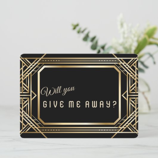 Invitation Luxueux Art Déco Or Grande Me Donnerez-Vous (Debout devant)