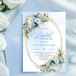 Invitation Luxueux bleu poussiéreux floral verdure Shower de 