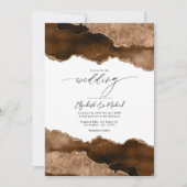 Invitation Luxueux Brown & Or Agate Mariage QR Code Rsvp (Devant)