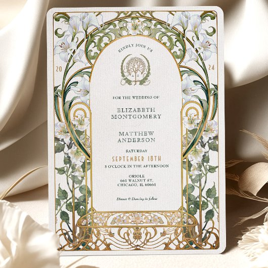 Invitation Luxueux Calla Lily Antique Gold Floral Mariage