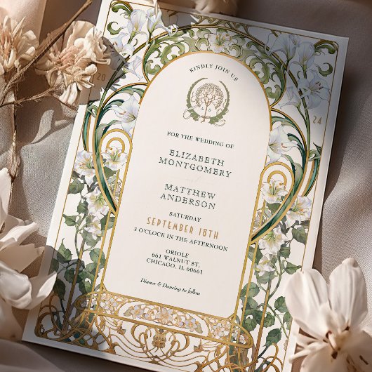 Invitation Luxueux Calla Lily Antique Gold Floral Mariage
