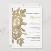 Invitation Luxueux classique or blanc rose mariage à fleurs (Devant)