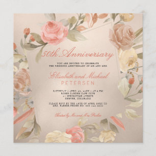 Invitation Luxueux Corail Fleur de Pêche Dorée Mariage Annive
