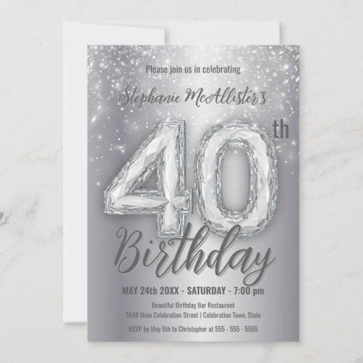 Invitation Luxueux Diamond 40e anniversaire Fête (Devant)