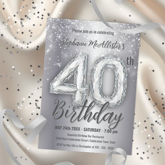 Invitation Luxueux Diamond 40e anniversaire Fête
