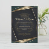 Invitation Luxueux diplôme vert foncé et or (Debout devant)