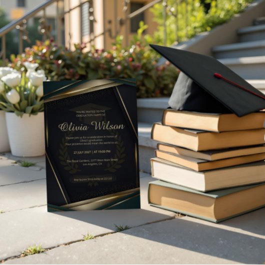 Invitation Luxueux diplôme vert foncé et or