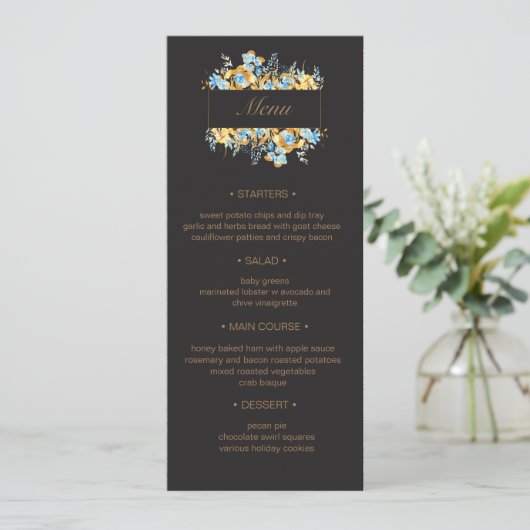 Invitation luxueux doré turquoise Mariage à fleurs Menu (Debout devant)
