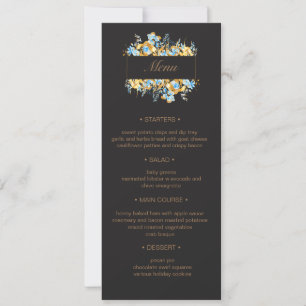Invitation luxueux doré turquoise Mariage à fleurs Menu