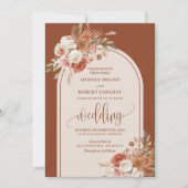 Invitation Luxueux Dusty Orange Pampas Grass Boho Mariage (Devant)