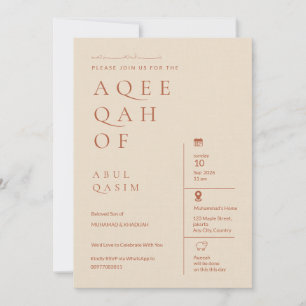 Invitation Luxueux Editorial Beige Aqeeqah Bébé Garçon