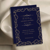 Invitation Luxueux Elegant Navy Blue Gold Flower Mariage