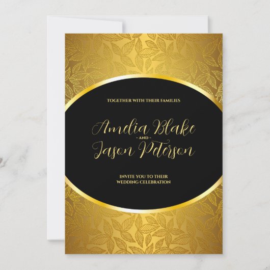 Invitation Luxueux Feuille Motif en or gravé Mariage (Devant)