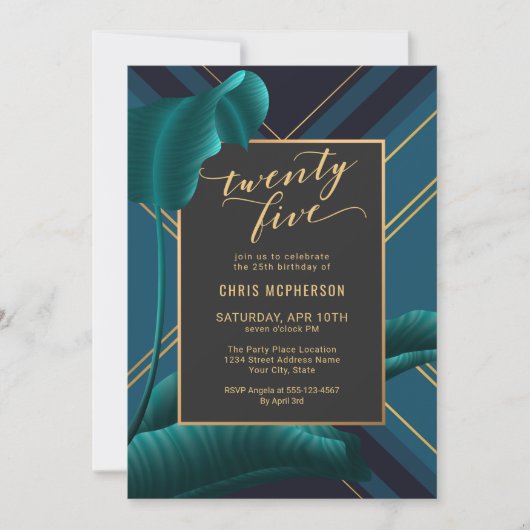 Invitation Luxueux Foliage Tropical 25e anniversaire (Devant)