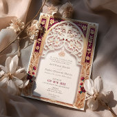 Invitation Luxueux Gold Burgundy Mariage islamique Arabesque