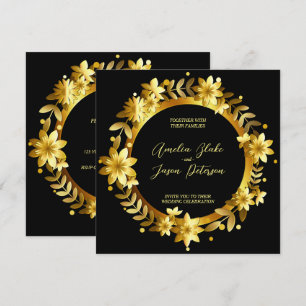 Invitation Luxueux Gold Laurel Feuille Frame Mariage