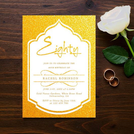 Invitation Luxueux Gold Script 80E fête d'anniversaire